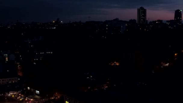 Aerial Natt Skytte Byggnader Kiev Ukraina Andrew Church Natt — Stockvideo