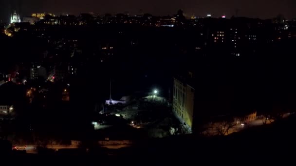 Aerial Night Shooting Buildings Kiev Ukraine Andrew Church Night — Stock Video