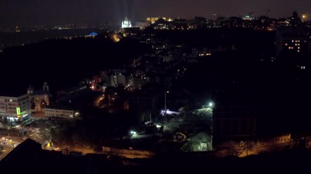 Εναέρια Νυκτερινή Σκόπευση Κτίρια Στο Κίεβο Ουκρανία Νύχτα Εκκλησία Του — Αρχείο Βίντεο