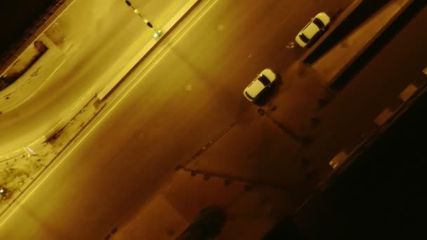 Luchtfoto Bovenaanzicht Nacht Stad Nachtleven Van Stad Auto Straten Mensen — Stockvideo