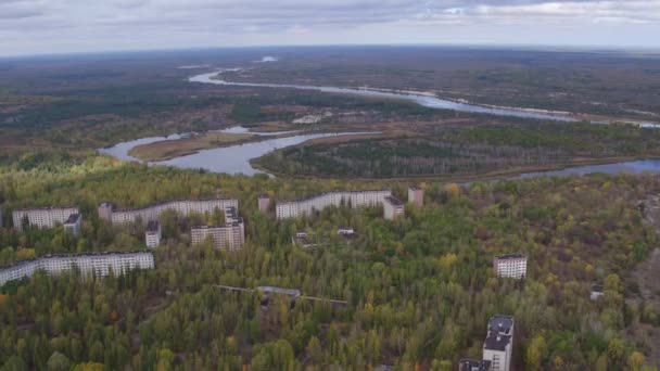 Вид Воздуха Город Припять Город Призрак Севере Украины После Чернобыльской — стоковое видео