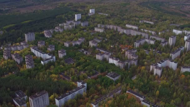Luchtfoto Van Stad Pripyat Ghost Town Noordelijke Oekraïne Chernobyl Disasterpanoramic — Stockvideo