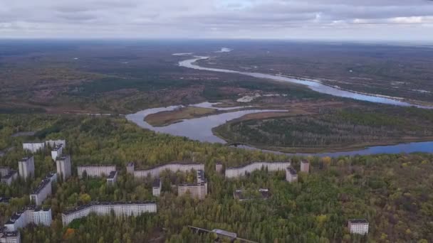 Vista Aérea Cidade Pripyat Cidade Fantasma Norte Ucrânia Após Desastre — Vídeo de Stock