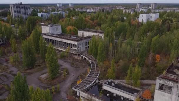 プリピャチの町の空撮 観覧車プリピャチの放棄された住宅のチェルノブイリ Disasterpanoramic 眺めの後北のウクライナのゴーストタウン チェルノブイル地域 — ストック動画