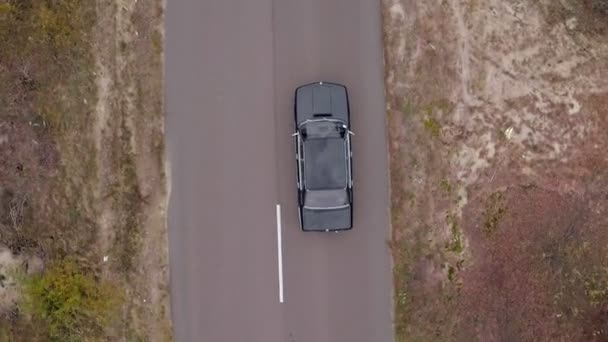 Aerial Shooting Car Country Road Aerial View Vintage Black Bmw — Stock Video