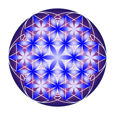 Hayat beyaz zemin üzerine mavi ve mor stilize çiçek