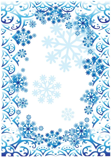 Marco Azul Invierno Con Adorno Copos Nieve Sobre Fondo Blanco — Vector de stock