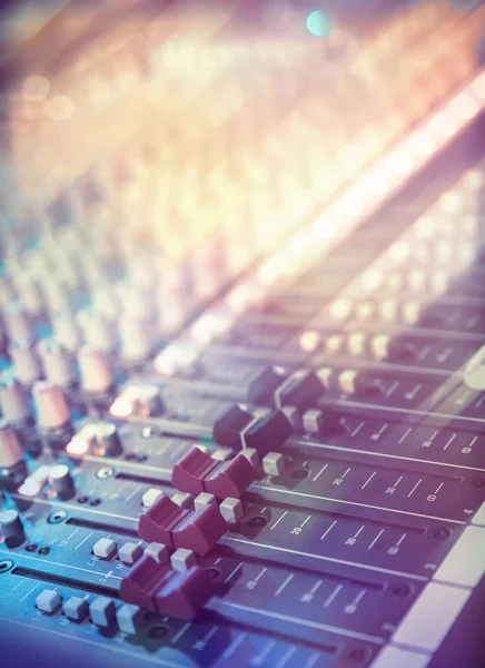 Audio Sound Mixer Closeup Sliders Mixing Console — Stock Photo, Image