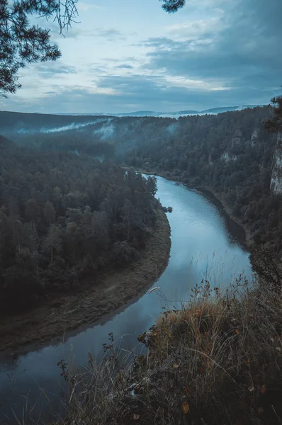 Vista Aérea Del Río Cañón Atardecer Ayisk Pritsy Región Chelyabinsk —  Fotos de Stock