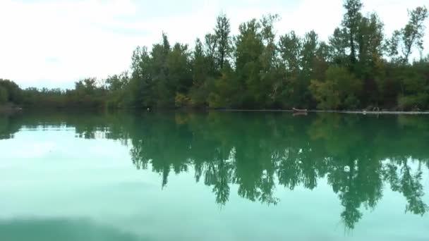 Cormorans sur une petite île. Enregistrement près de la surface de l'eau .