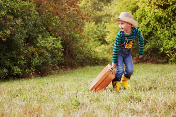 Çocuk, bavul, sonbahar, seyahat, kovboy, Doğa, mutlu çocuk, çocuk