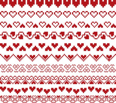 Sevgililer Günü, kırmızı örülmüş, kalpli, pürüzsüz desen.