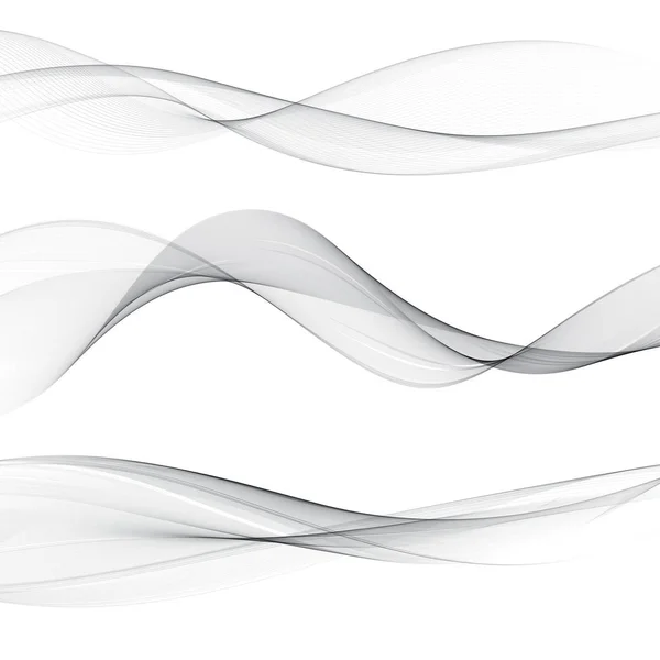 Set abstract gray smoke wave. Transparent wave. Abstract smooth wave vector. Smoke gray wave. Vector Abstract Lines — Stock Vector