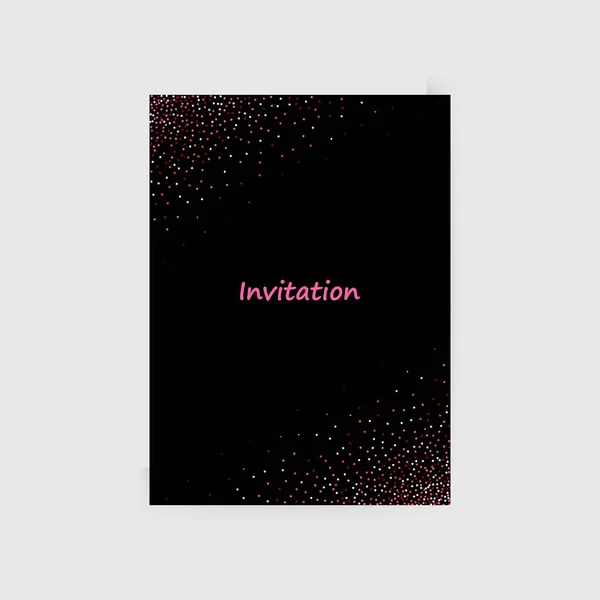 Colorful postcard . Invitation. Line design, pink glowing confetti, illustration on black background. For banner, flash, website title, postcard. Vector. - Vektorgrafik — Stock Vector