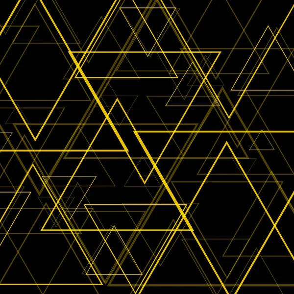 金色の三角形が黒い背景にランダムに配置され — ストックベクタ