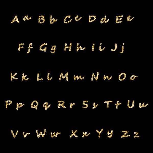 Alfabeto Dourado Brilhante Fonte Única Vetor Brilhante Letras Vectoriais Brilhantes —  Vetores de Stock