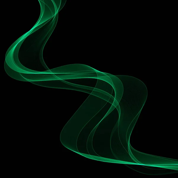 Abstrato Onda Fumegante Verde Sobre Fundo Preto Linhas Vetoriais — Vetor de Stock