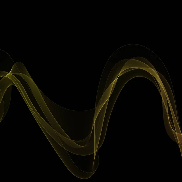 黒い背景に金色の抽象波があります ベクトル曲線 — ストックベクタ