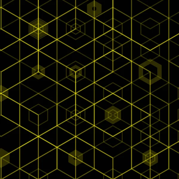 Neon Yellow Lines Black Background Hexagon Background — Stock Vector