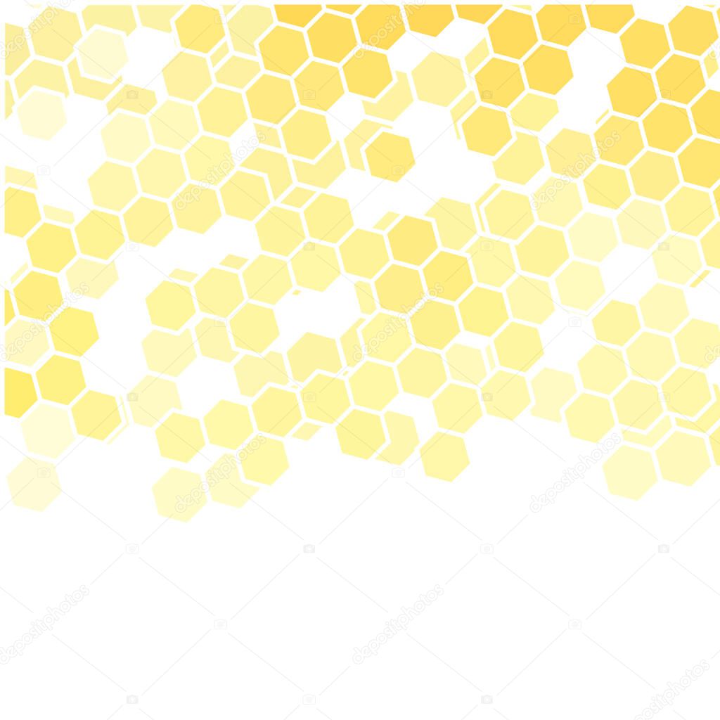 Yellow hexagon background. Advertising layout. Vector graphics