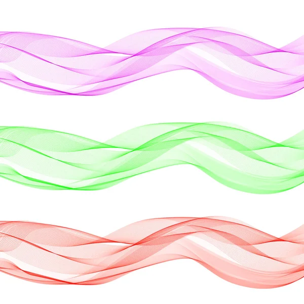 Set Abstrait Couleur Vague Fumée Transparent Lisse Vecteur Vert Rouge — Image vectorielle