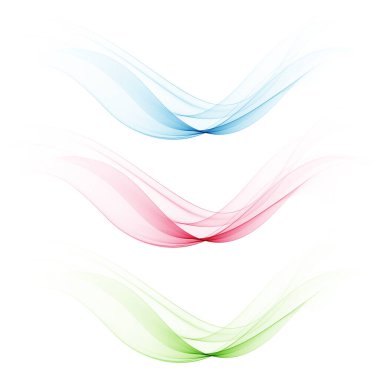 Soyut vektör arkaplanı. Tasarım ögesi - renkli dalgalar. Beyaz arkaplanda izole edilmiş eğri çizgiler kümesi