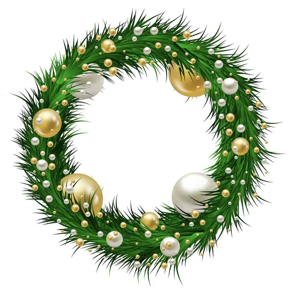 New Year Wreath Balls Christmas Background Postcard — Stock Vector
