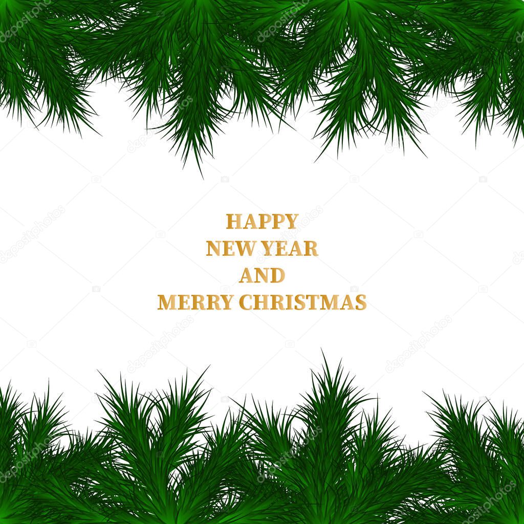 Festive postcard. Christmas background. Tree branches
