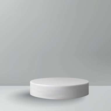 Gri arka planda ürün tanıtımı için zarif bir gri-mavi podyum..