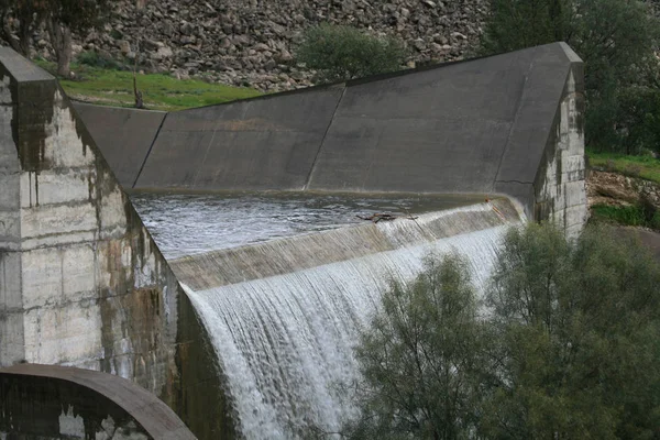 Overflow Germasogeia Dam Limassol Cyprus Heavy Winter Rains — Stock Photo, Image