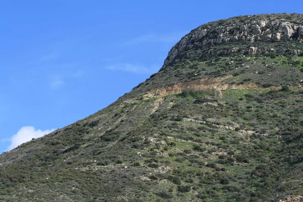 トロードス山脈は キプロスの明るい冬の日の緑の丘のビュー — ストック写真
