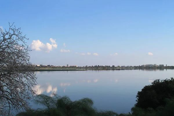 Vista Panorámica Del Lago Salado Larnaca Chipre Soleado Día Invierno — Foto de Stock