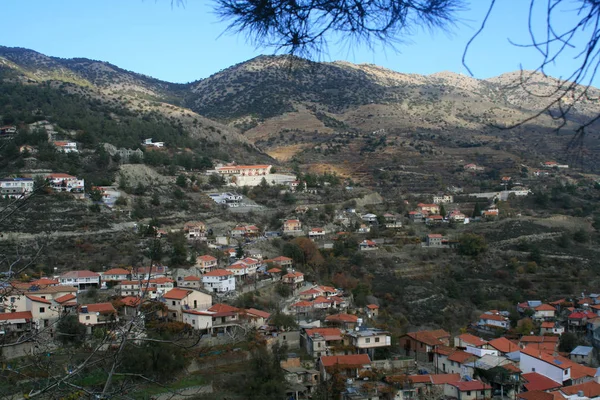 Panoramablick Auf Kyperounda Dorf Troodos Berge Zypern Beginn Des Winters — Stockfoto