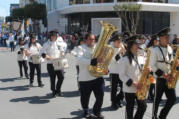 Limassol Kypr Března 2019 Dechovka Pochoduje Podél Avenue Arcibiskup Makarios — Stock fotografie