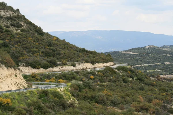 Camino Asfalto Vacío Las Montañas Troodos Chipre Con Una Vista — Foto de Stock