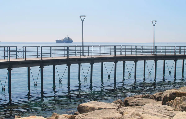 Empty Seaside Pathway Limassol Molos Promenade Metal Railings Street Lights — Stock Photo, Image