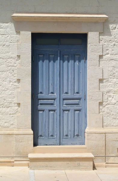Синяя Деревянная Входная Дверь Стиле Ретро Дверной Ручки Ручки Белой — стоковое фото