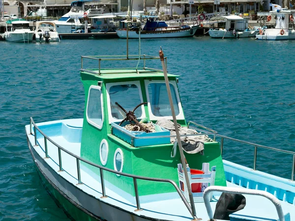 Colorful Fishing Boat Moored Sea Harbor Sunny Day — Stock Photo, Image