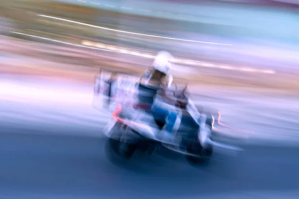 Delivery Boy Motorbike Moving Fast Blurred Motion — Stock Photo, Image