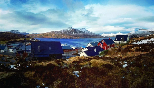 Kis Falu Grönlandon Színes Házak — Stock Fotó
