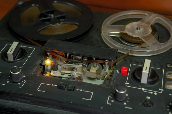 Cassette Tape Recorder Film Rotating Bobbins — Stock Photo, Image