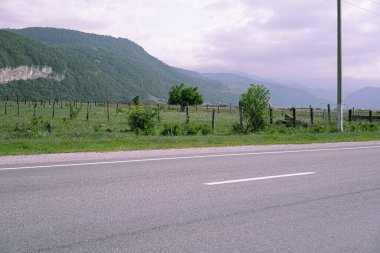 Dağlar boyunca ağaçlarla kaplı yol.