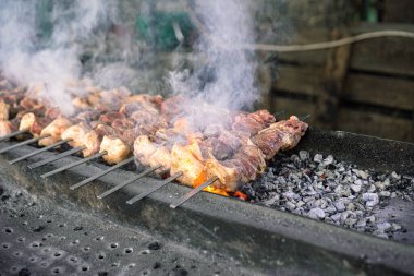 Kömürde kızartılmış baharatlı et.