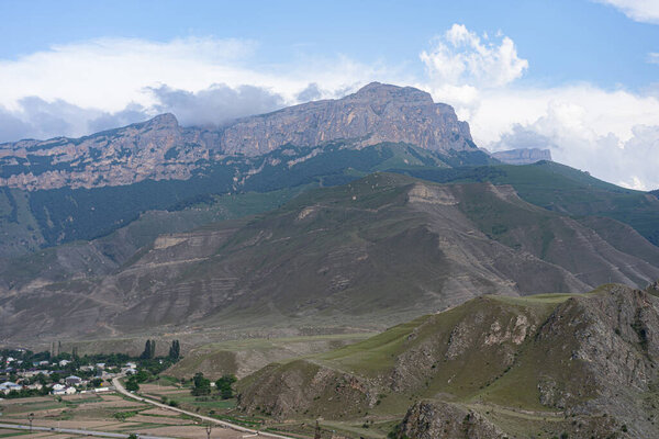 The village in the mountains against the sky