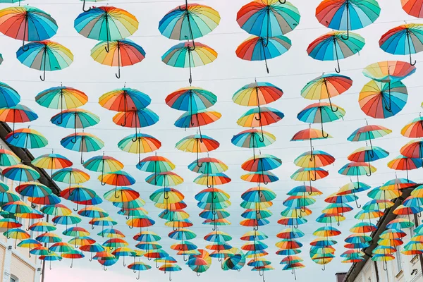 Nombreux Parapluies Colorés Contre Ciel — Photo