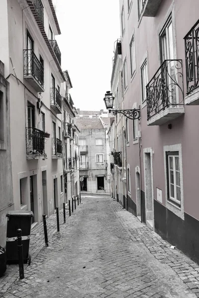 Street in Lisabon in black and white.  In the city centre. small street