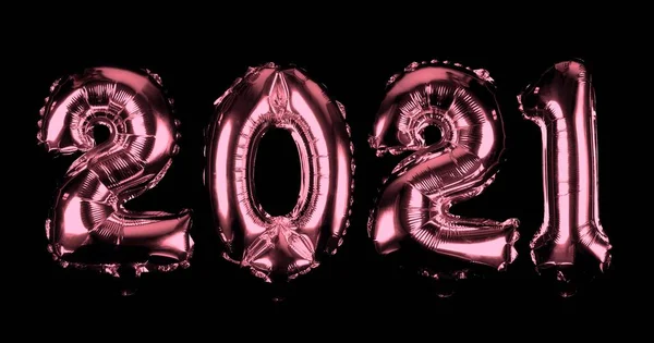 Celebration New Year 2021 Made Red Number Balloons Isolated Black — Stock Photo, Image