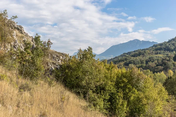 Colorful landscape of the valley in early autumn