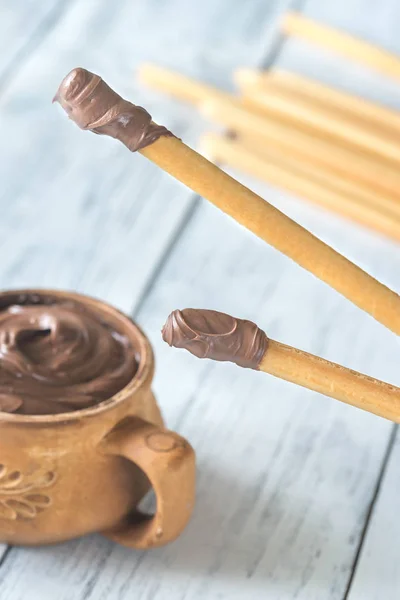 Breadsticks Med Choklad Grädde — Stockfoto
