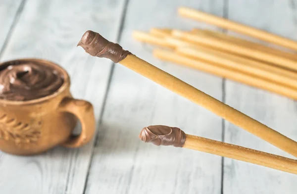 Breadsticks Com Creme Chocolate — Fotografia de Stock